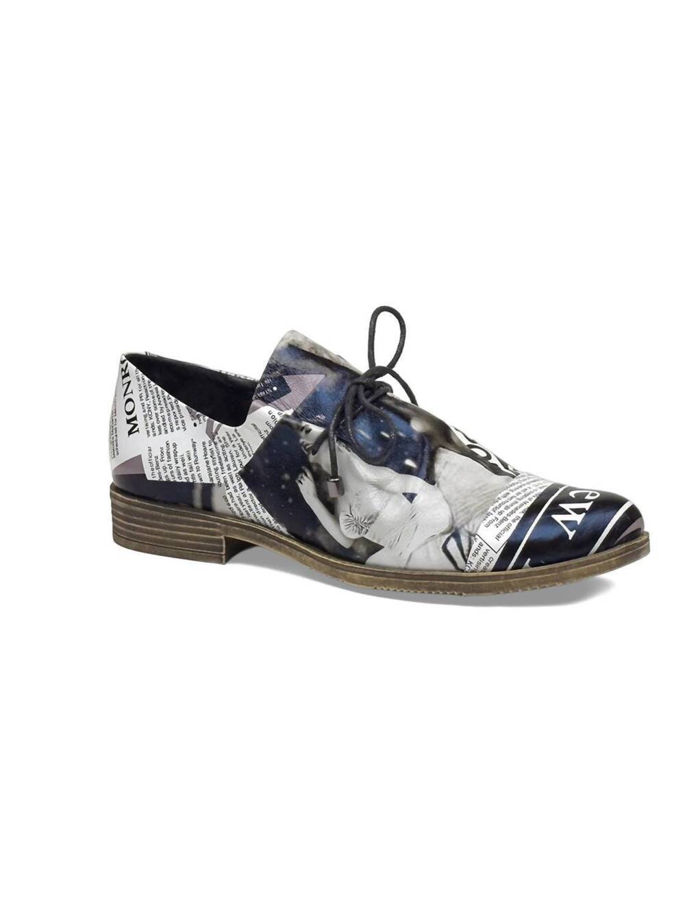 NEW DJANGO & JULIETTE women's kotty loafers in news print leather